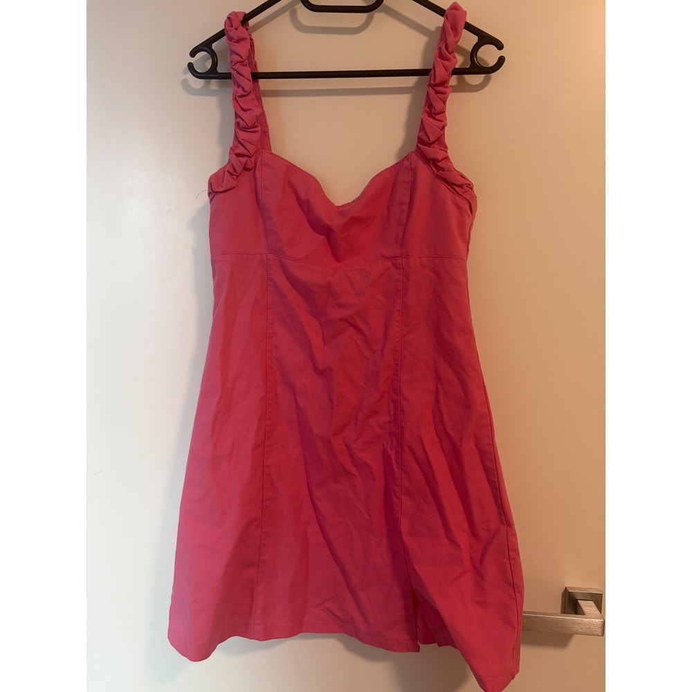 Avantlook Pink Ruffle Strap Slim Fit Mini Dress Lace Up Back Sweetheart Neck M